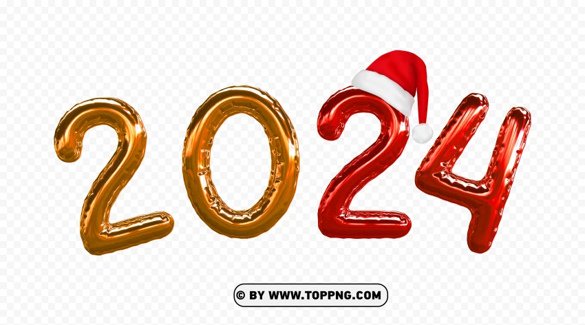 Of 2024 Yellow Gold And Red Balloons Style With Santa Hat PNG Transparent Background