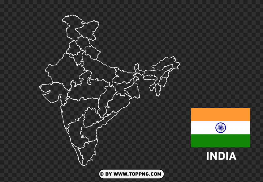 Of India Map Outline White With All States PNG Transparent Background