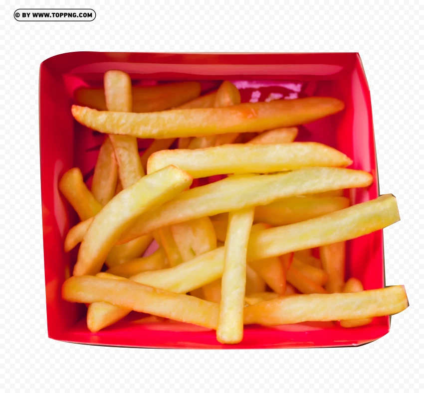 Red Kraft Box Delicious French Fries Top View In Hd Clarity PNG Transparent Background