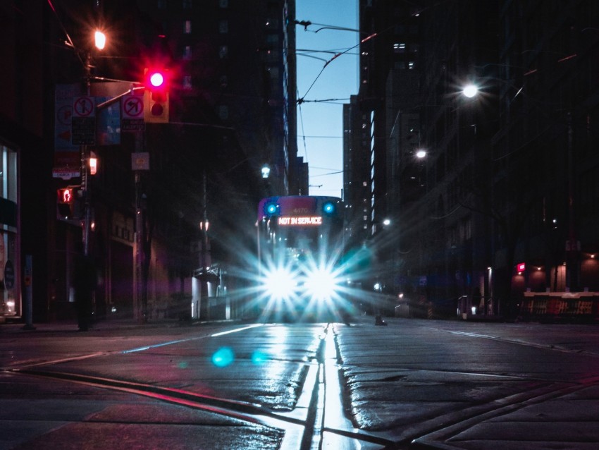 transport, night city, lights, road