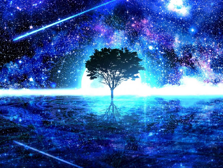 tree, shine, art, stars, bright