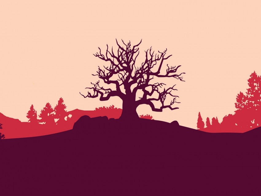 tree, vector, art, hill, landscape