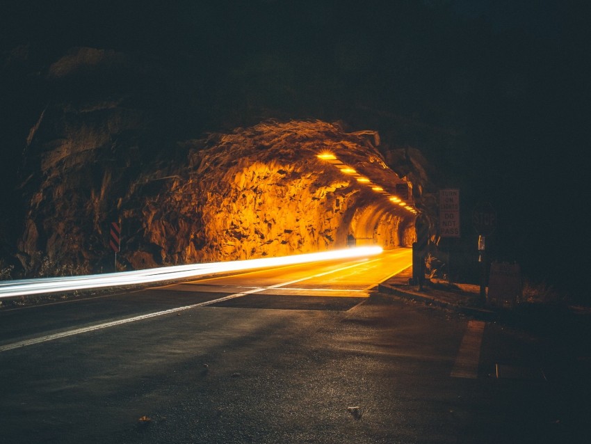 Tunnel Backlight Movement Dark Rock Long Exposure Road Night Background