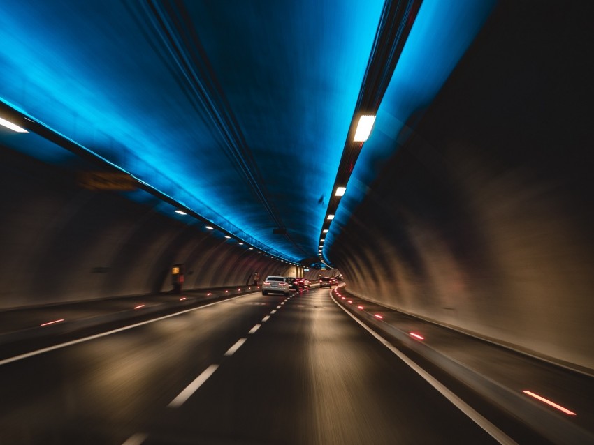 Tunnel Cars Speed Movement Lights Background