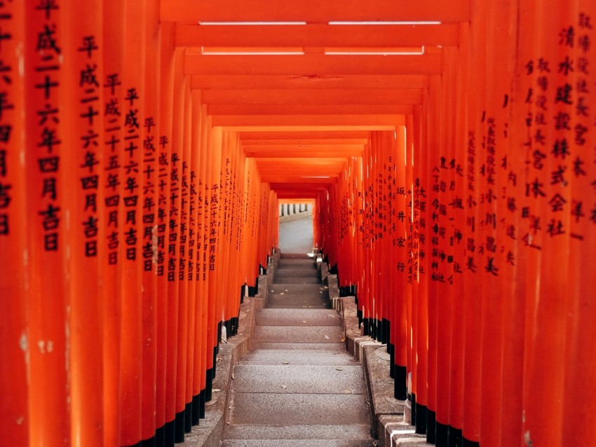 tunnel, corridor, stairs, columns, hieroglyphs