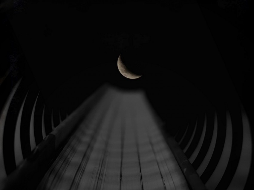 Tunnel Moon Night Perspective Sky Tube Background