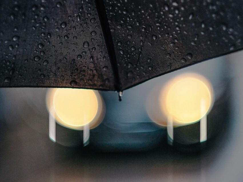 umbrella, drops, rain, glare, bokeh