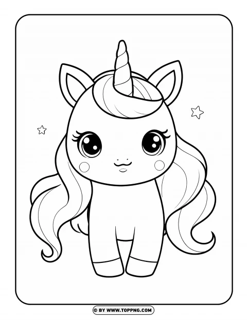 Unicorn In Kwaii Style Coloring Page PNG Transparent Background