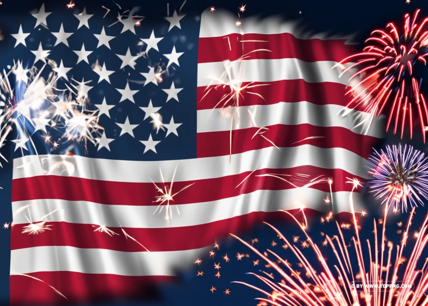 Usa Flag And Firework Illustration For 4th July Celebration PNG Transparent Background