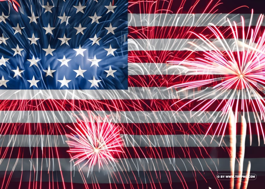 Usa Flag With Firework Illustration For Independence Day 4th July PNG Transparent Background