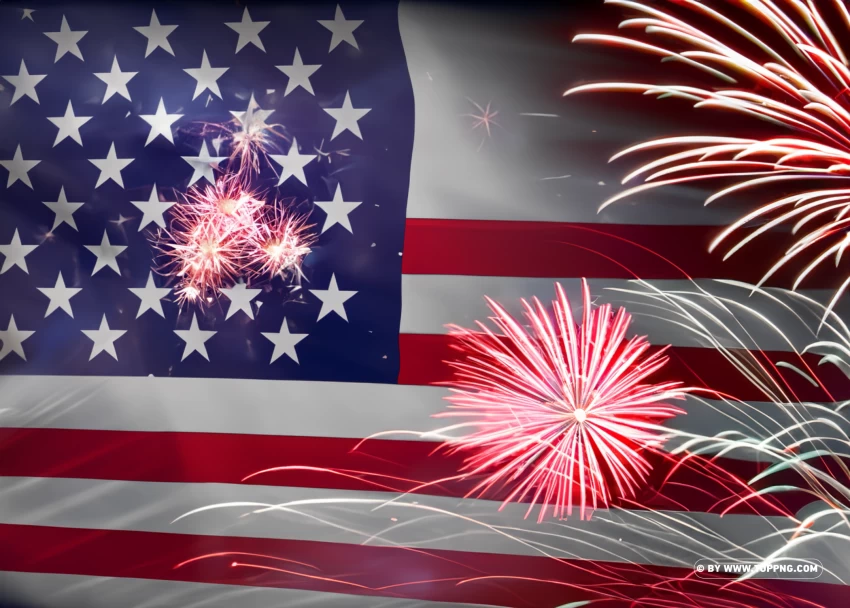 Usa Flag With Firework Independence Day 4th July PNG Transparent Background