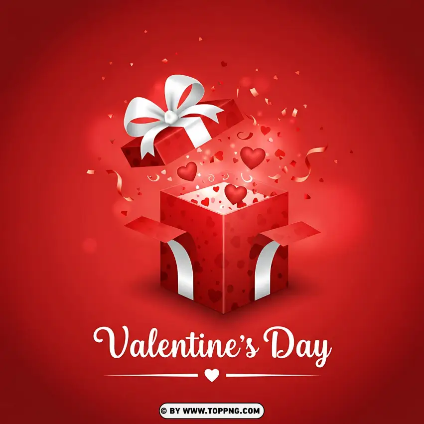 Valentines Day Red Gift Box With Heart Explosion PNG Transparent Background