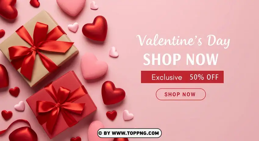 Valentines Day Shop Now With Gift Boxes Card Hd PNG Transparent Background