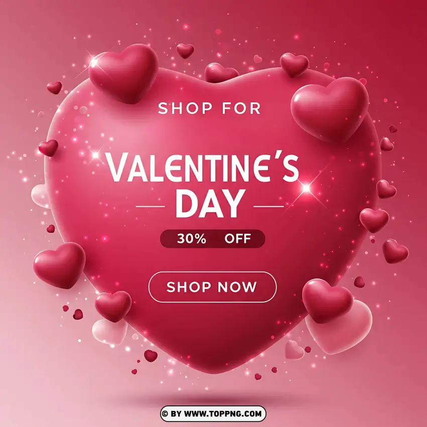 30% Off Shop For Valentines Day Sale Poster Card PNG Transparent Background