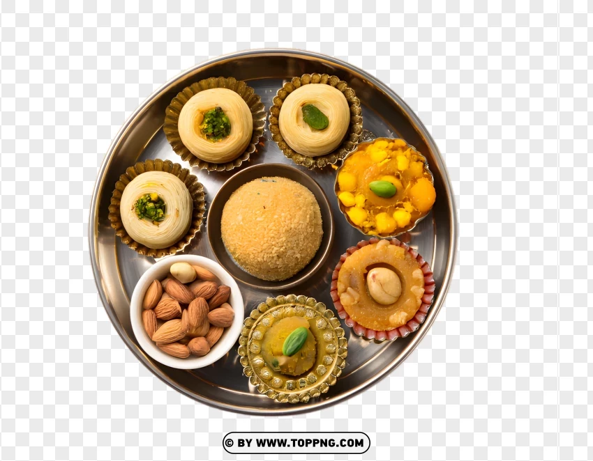 Various Indian Sweets On A Plate Free Download PNG Transparent Background