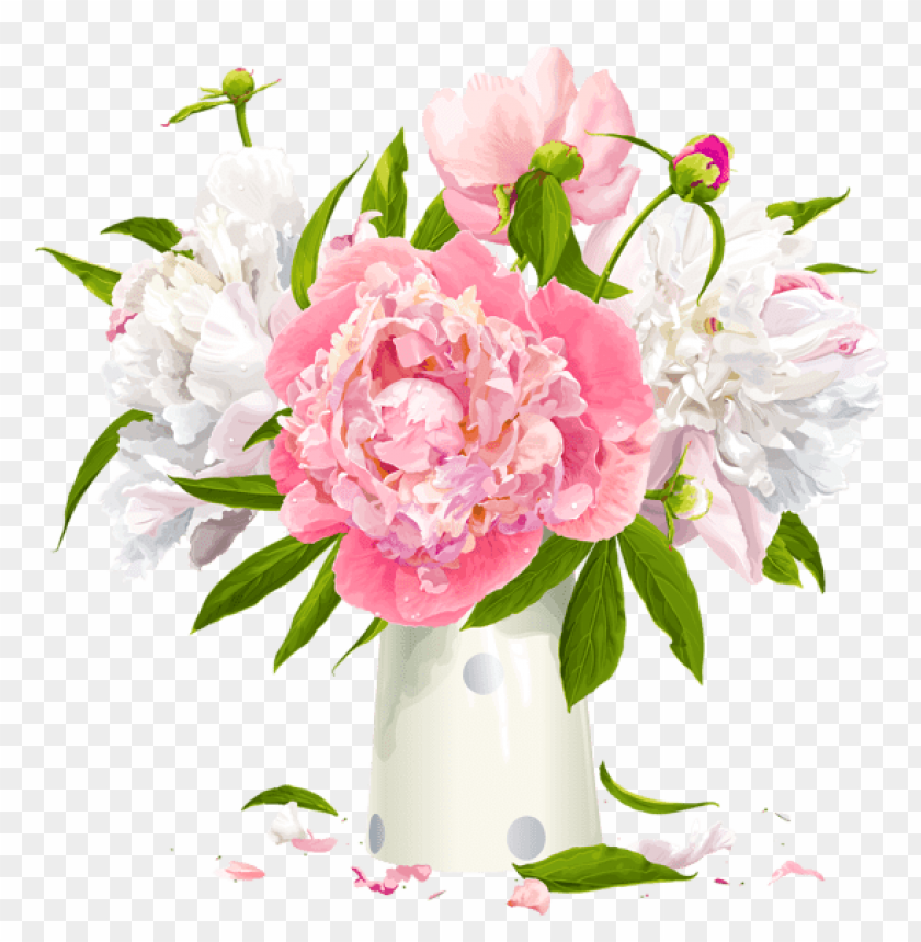 vase with white and pink peonies