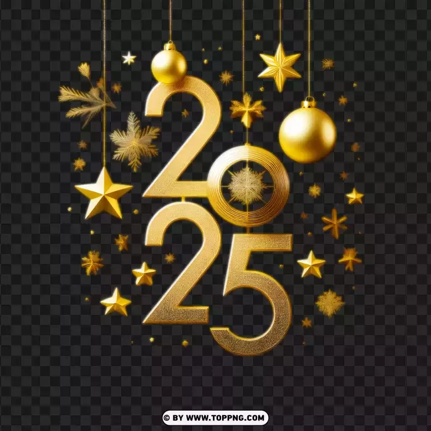 Vertical 2025 Design In Gold And White With Decorative Ornaments PNG Transparent Background