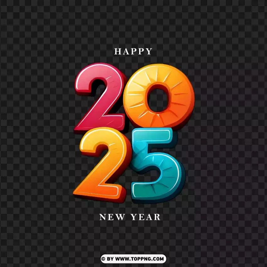 Vertical 3d Colorful 2025 Design With PNG Transparent Background