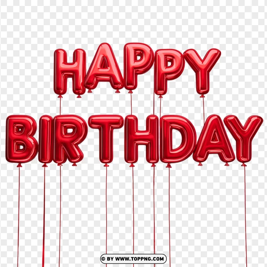 Vertical Red Happy Birthday Balloons With Long Hanging Strings PNG Transparent Background