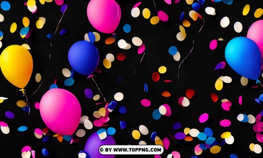 Festive Colorful balloons, Confetti celebration backdrop, Blurred bokeh party background, Colorful inflatable balloons decor, Festive event ambiance, Confetti-filled background, Luxury party scene