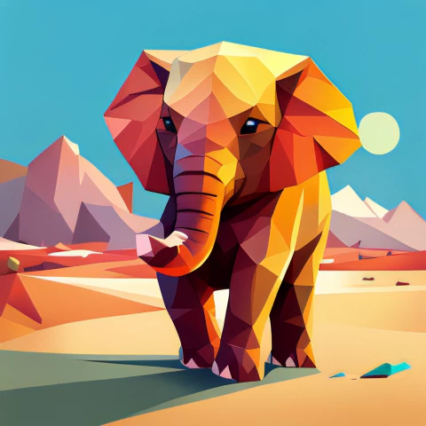 Adorable baby elephant, Colorful cloak, Vibrant colors,Low poly art, Whimsical design, Joyful illustration,Elephant head