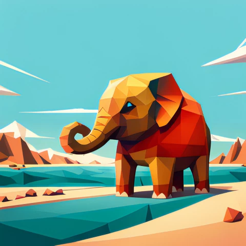 Adorable baby elephant, Colorful cloak, Vibrant colors,Low poly art, Whimsical design, Joyful illustration,Elephant head