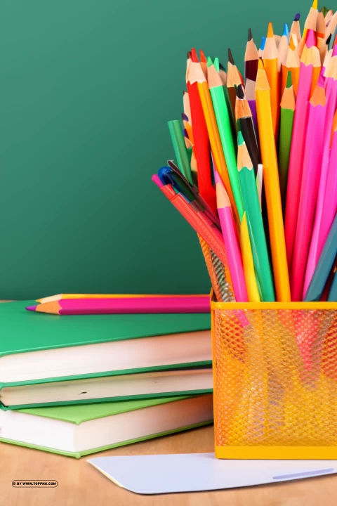 Vibrant Pencils And Books On Wooden Desk For Back To School PNG Transparent Background