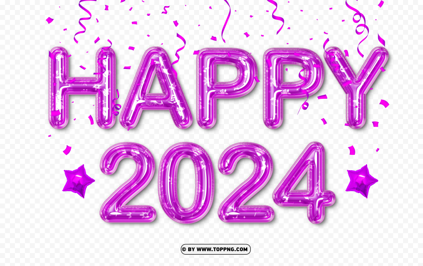 Vibrant Purple 2024 Balloons With Stars Design PNG Transparent Background