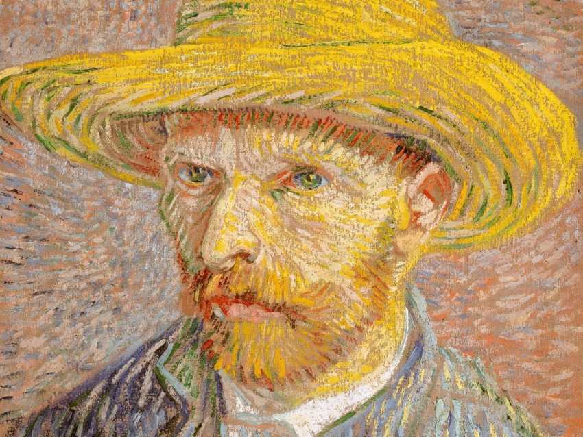 vincent van gogh, self-portrait with a straw hat, portrait, artist