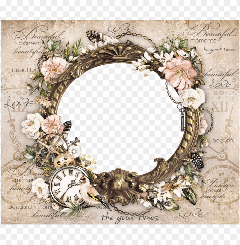 floral frame, vintage decor, ornamental clock, rose illustration, antique design, decorative border, nature elements