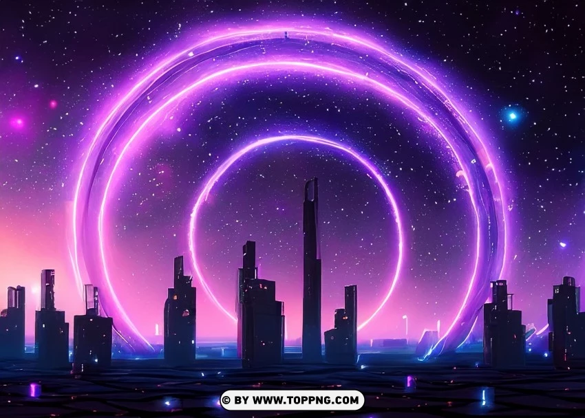 Vivid Cyber Metropolis With Glowing Pink-purple Lights Wallpaper Flare PNG Transparent Background