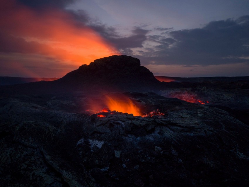 volcano, crater, hot, magma, fire