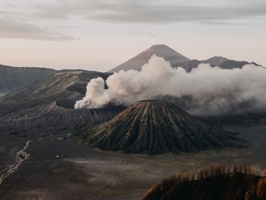 Volcano Craters Smoke Eruption Relief Volcanic Background