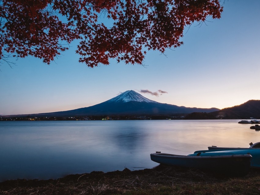 Volcano Mountain Lake Tree Autumn Background