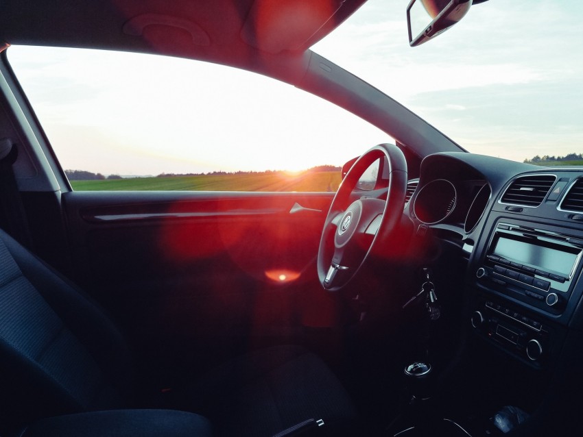 volkswagen, salon, steering, car, sunset, glare