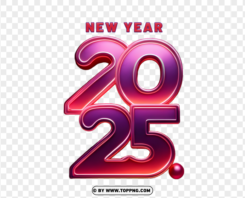 Volumetric Glowing Pink and Red 2025 New Year Design png