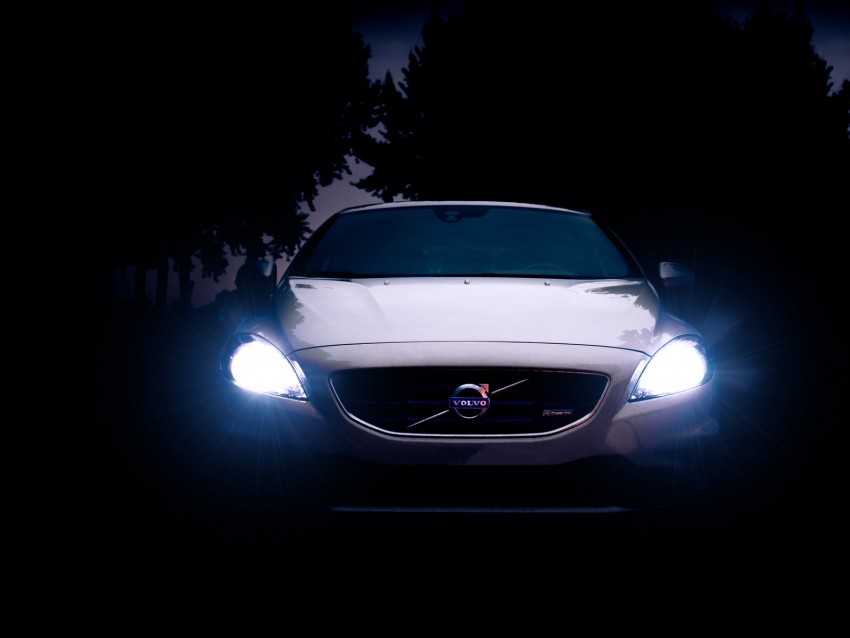 Volvo V40 Volvo Headlights Light Front View Night Background