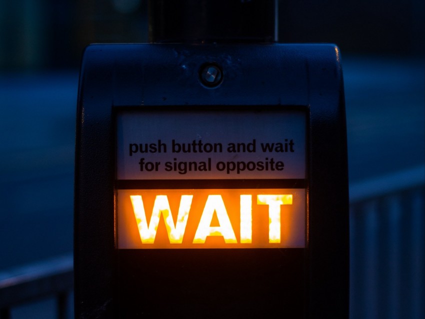 wait, button, inscription, signal, dark, backlight