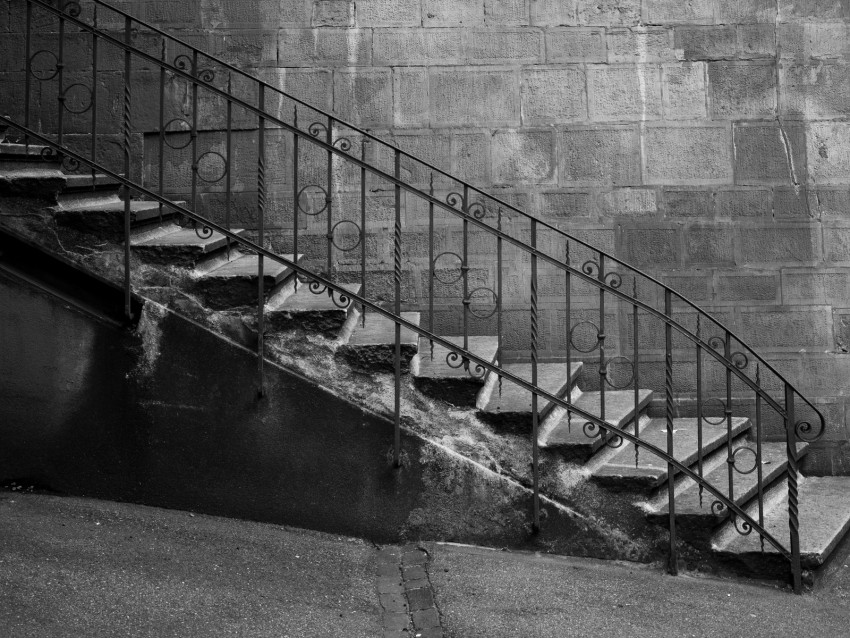 Wall Stairs Bw Brick Railing Background