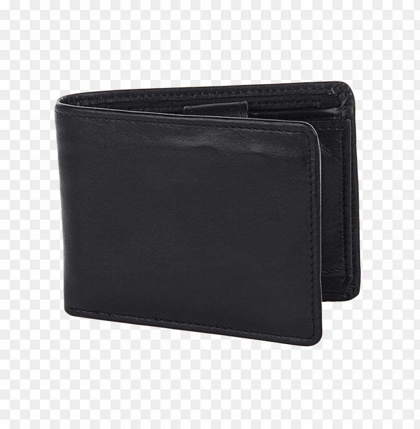 Black leather wallet with an open design on a transparent background.