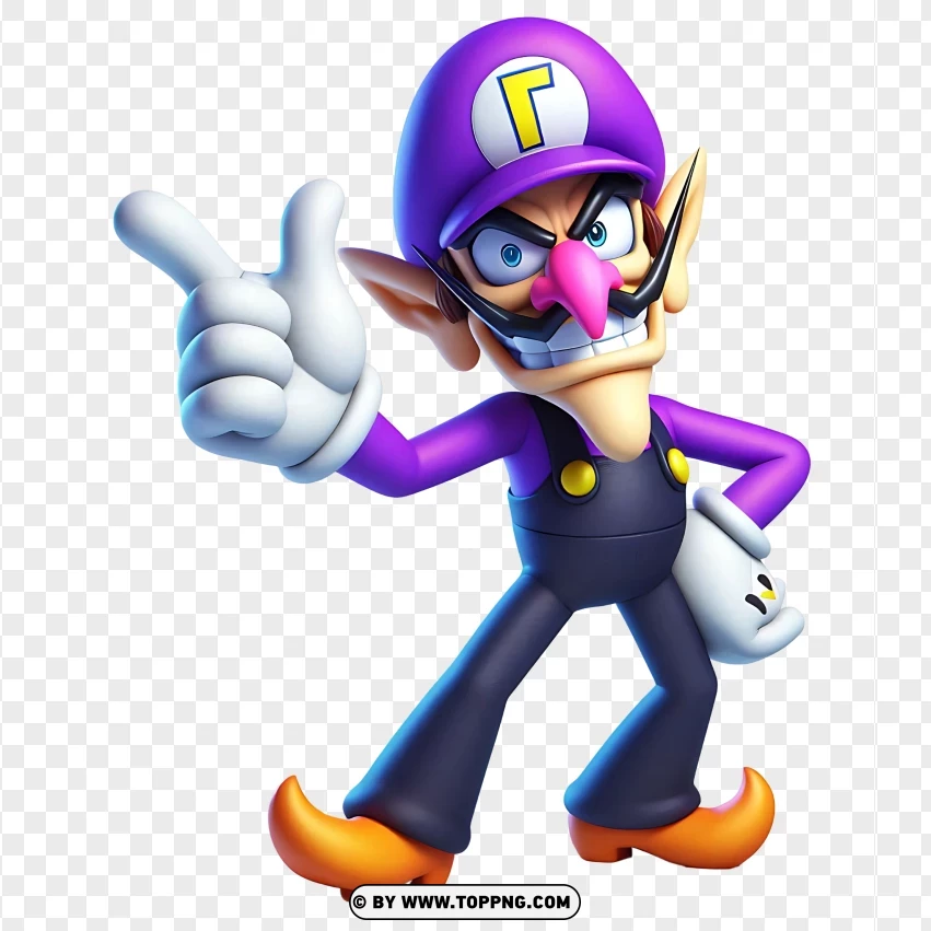 Hd 3d Waluigi Character In Purple Hat And Outfit PNG Transparent Background