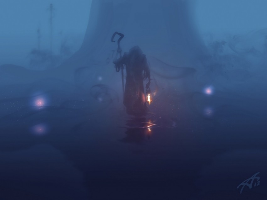 Wanderer Fog Mantle Dark Gloomy Lamp Background