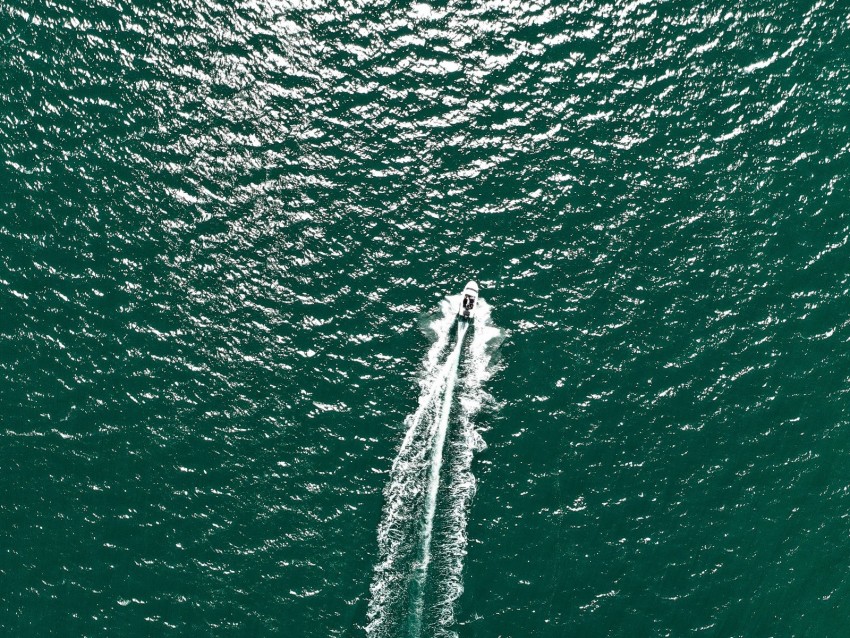 Water Boat Aerial View Waves Sea Background