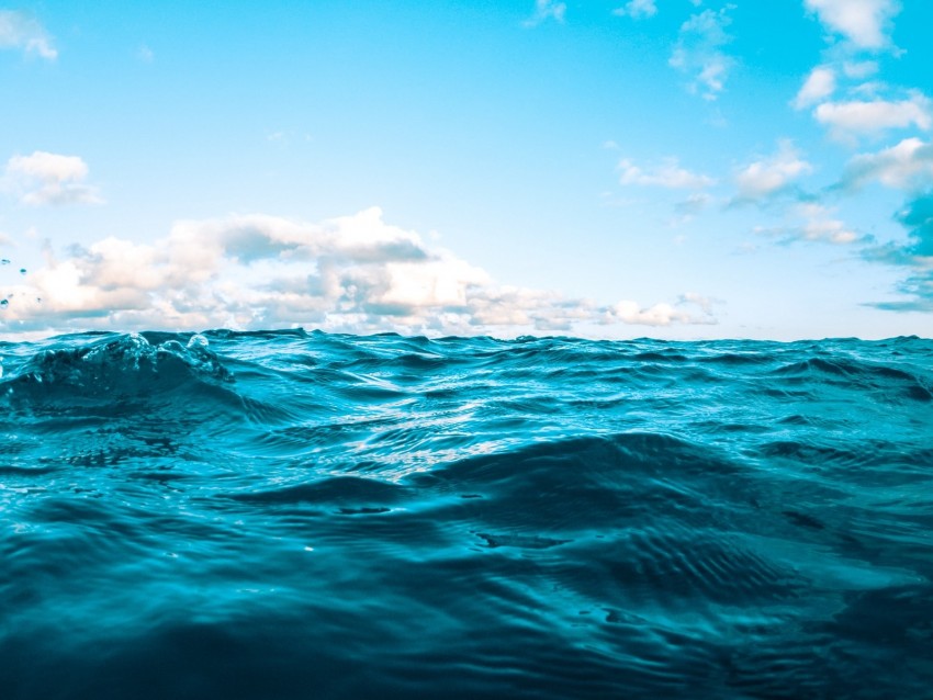 Water Sea Ripples Waves Sky Blue Clouds Background