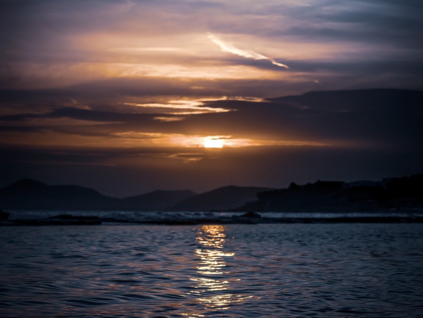 Water Sea Sunset Ripples Horizon Darkness Background