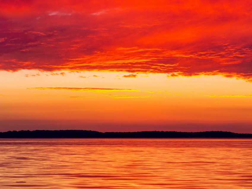 Water Sunset Horizon Bright Shore Twilight Background