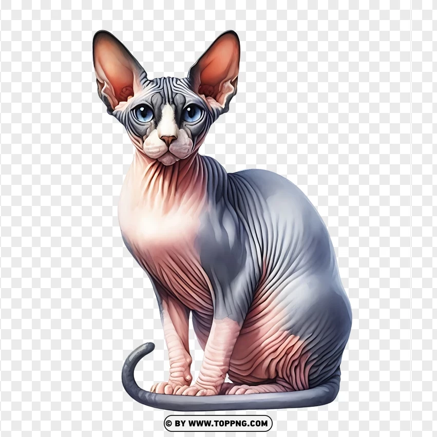 Watercolor Sphyx Cat PNG Transparent Background