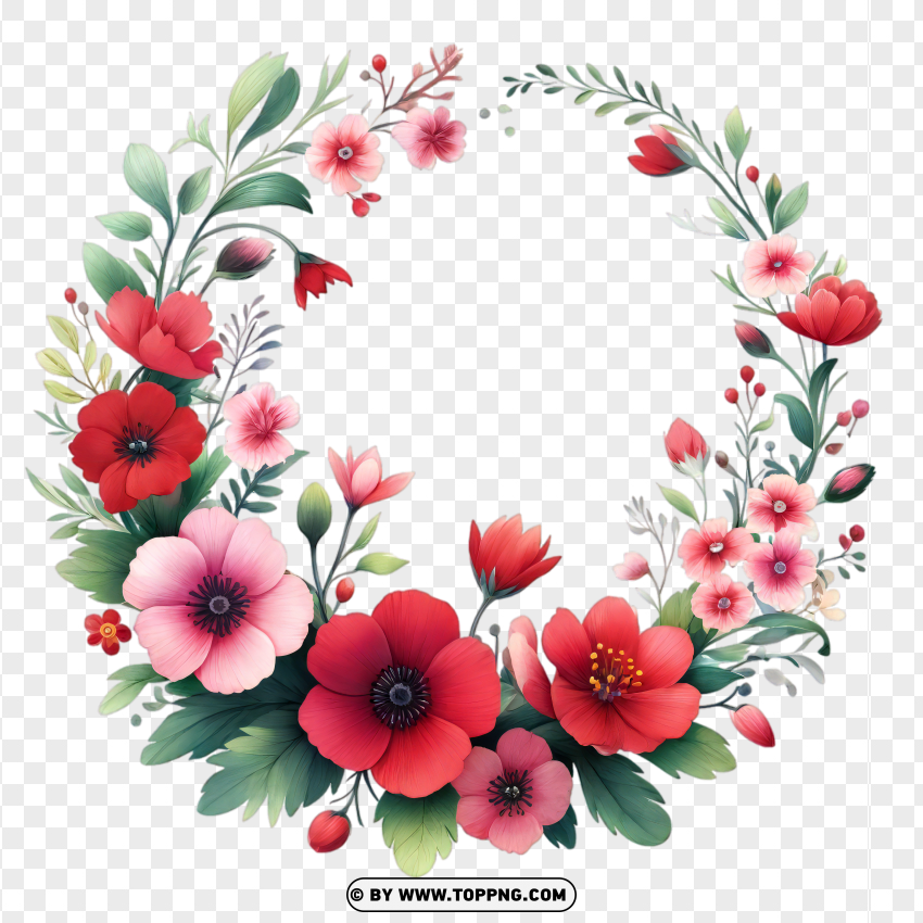 Watercolor Spring Floral Wreath - Floral Desi PNG Transparent Background