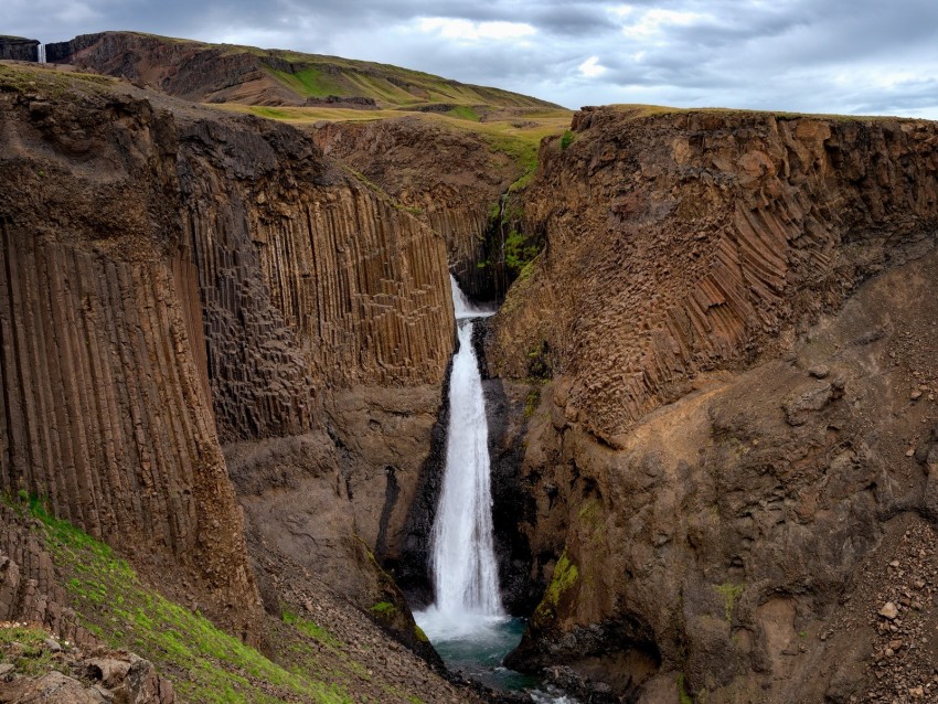 waterfall, break, flow, water, relief