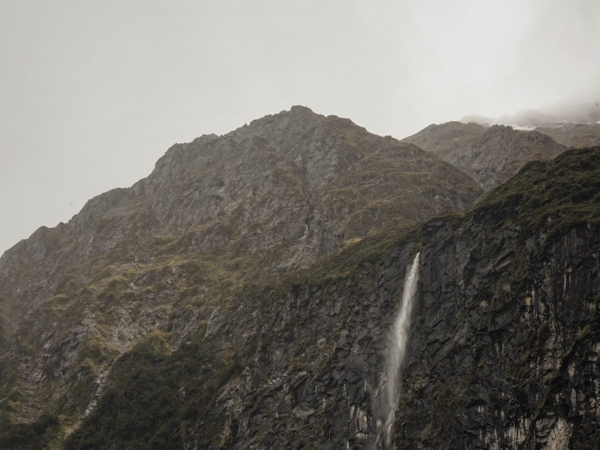 Waterfall Cliff Fog New Zealand Background